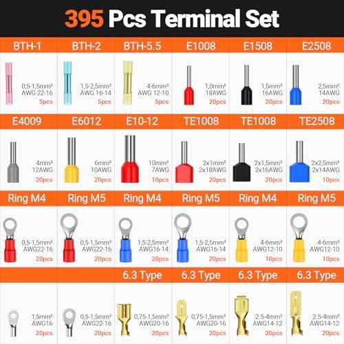 Preciva 6 PCS Crimping Tool Set with 395 PCS Connectors, Ratcheting Wire Crimper Tool for Heat Shrink,Insulated Connectors,Open Barrel,Circlip Terminals,Tube Terminals,Solar Connectors
