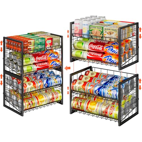 X-cosrack 2 Packs Stackable Can Rack Organizer for Pantry, 2-Tier Sturdy Adjustable Pantry Can Storage Organizer for Canned Food Can Goods, Kitchen Can Dispenser Holder for Soda Drinks Snack, Black - size: 2 Packs 4 Tier