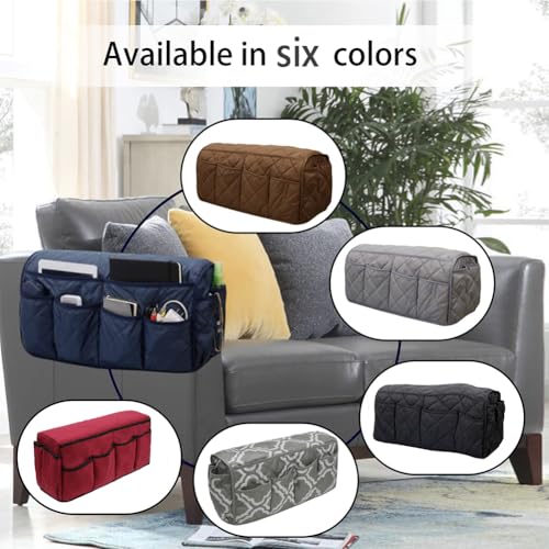 Armchair Caddy,Non Slip Sofa Armrest Organizer, Couch Armrest Remote Control Holder,Waterproof Recliner Arm Caddy with 14 Pockets for Cell Phone TV Remote Control - color: Red
