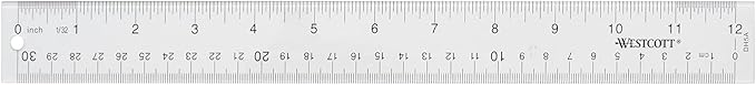 Westcott Acrylic Clear Ruler, Easy-to-Read Markings, Scratch-Resistant Design, Raised Beveled Edges, for Crafting, Office, Classroom, Back to School, School Supplies, 12-Inch