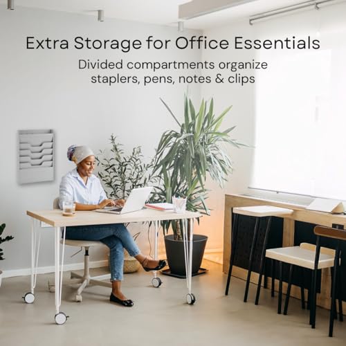 4 Tier Wall Mounted File Organizer, Metal Task Rack for Office Documents, Mail & Folders, Space-Saving Office Wall Organizer, Graywhite 19.5”H - color: Greywhite