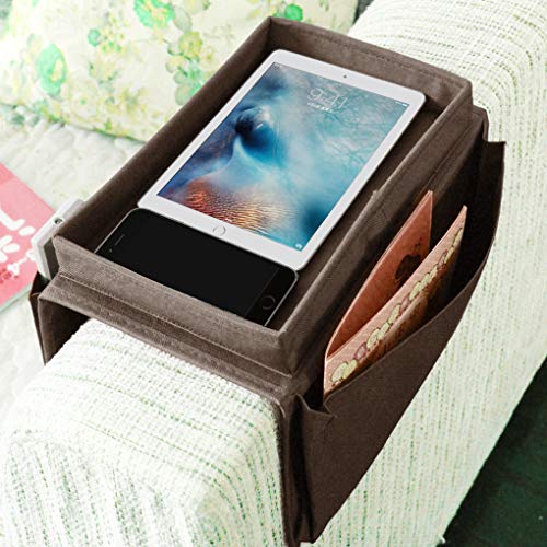 Sofa Armchair Caddy with Cup Holder Non-Slip Armrest Tray 4 Pockets Remote Control Holder Sofa Armrest Storage Organizer for Recliner Couch Armrest Side Pocket Storage for Magazine Tablet Phone