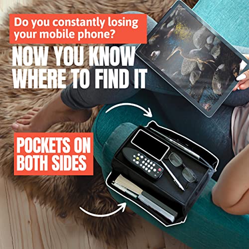 Perfect Life Ideas TV Remote Holder Couch Arm Tray Organizer, 6 Pockets, Black