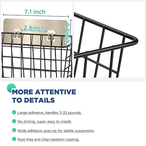 4 Pack Hanging Wall Basket Wire Storage Baskets, Adhesive Basket for Cabinet Door Organizer(2 Wall Mounting Options), Hanging Fruit Baskets for Kitchen, Pantry Organization, Bathroom, Black - style: 2 Installations, 4pack