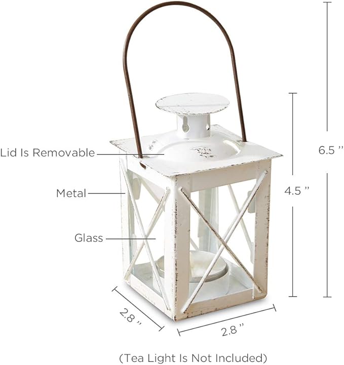 Kate Aspen Decorative Lanterns - Set of 24 - Luminous Distressed Metal Lantern Candle Holders for Wedding, Home Decor and Party - 4.5" H (6.5" H with Handle) – White