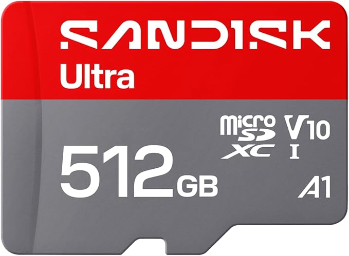 SANDISK 512GB Ultra microSD UHS-I Card - Up to 195MB/s Read Speed, Full HD Video, V10, U1, C10, A3 - SDSQUJQ-512G-GZ6MA