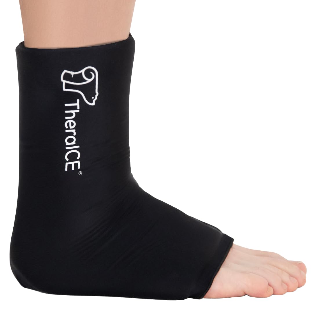 TheraICE Ankle Ice Pack Wrap for Swelling & Sprained Ankle Brace for Women Men, Cold Therapy Foot Heel Spur Support Compression Socks, Plantar Fasciitis & Achilles Tendonitis Sore Feet Pain Relief