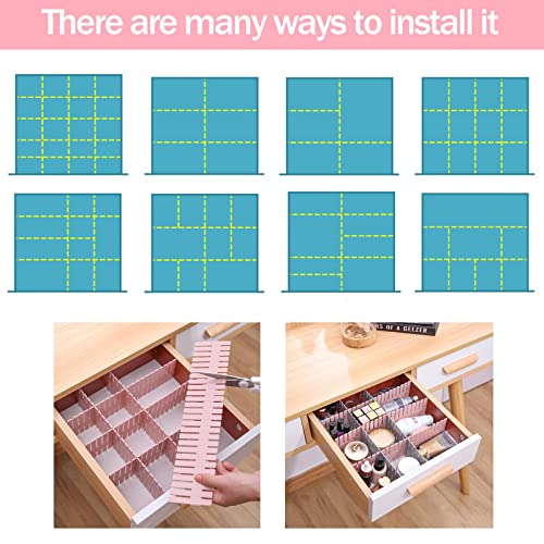 acDesign 40Pcs Grid Drawer Dividers, Adjustable Drawer Organizer for Socks, Underwear, Lingerie, Makeup, Bedroom Office Kitchen Storage (Pink) - color: Pink