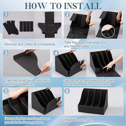 3 Pack Cardboard Magazine File Holders 12 Grids Vertical Book Bins 10.6'' x 10.2'' x 14'' Magazine Document Storage Box for Desk Shelves Home Office Classroom Library Use (Black) - color: Black