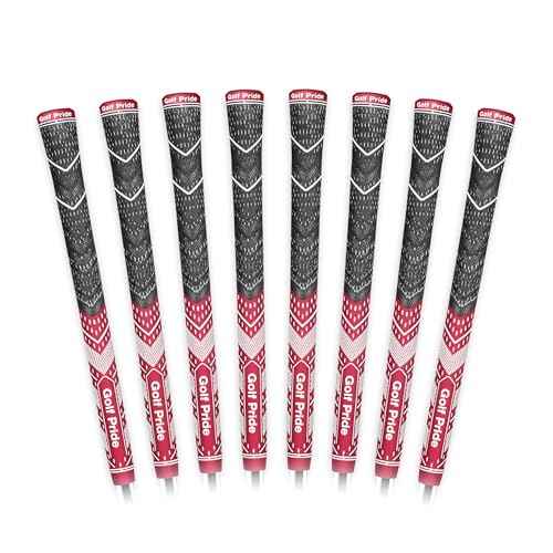 Golf Pride MCC Plus4 Golf Club Grip - All-Weather Hybrid Grip with Larger Lower Hand - Brushed Cotton Cord & Pebbled Texture - Dark Red/White