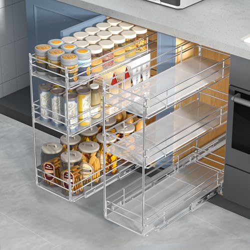ROOMTEC Pull Out Spice Rack for Narrow Cabinet (7" W X 20½" D),3 Tier Heavy Duty Sliding Spice Cabinet Organization Shelf Racks, Pull Out Shelves Under Cabinet Storage for Kitchen - size: 7" W x 20½" D, 3 Tier, Heavy Duty