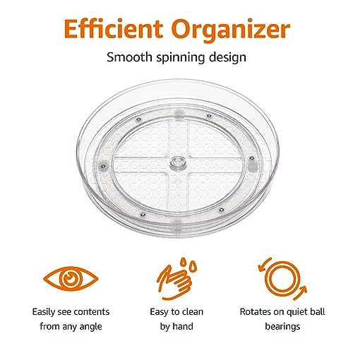 Amazon Basics Clear Rotating Lazy Susan Turntable Organizer for Condiments, 9-Inch, 2-Pack - size: 9" Diameter, 2-Pack