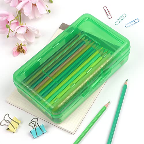 Tamaki 1 Pack Plastic Pencil Box Large Capacity Pencil Boxes Clear Boxes with Snap-tight Lid Stackable Design and Stylish Office Supplies Storage Organizer Box, Green - color: Green