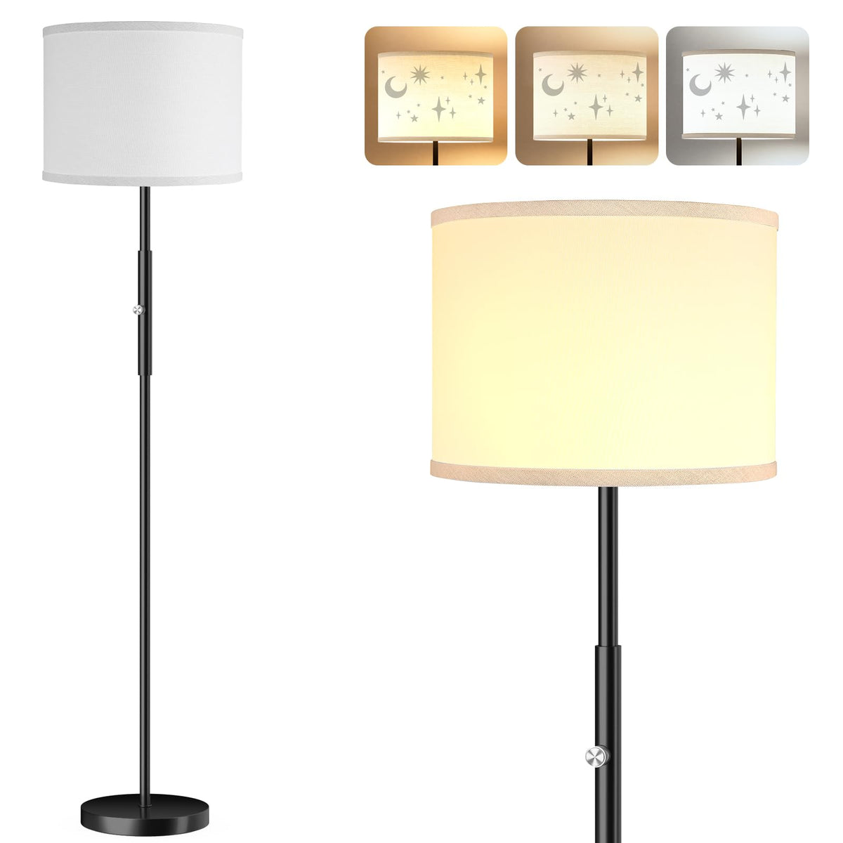 PARTPHONER Floor Lamp for Living Room Bedroom with Lampshade Stencil, 65’’ Modern Tall Lamp Simple Design Standing Lamps for Kids Room Home Office Reading, Bulb Included