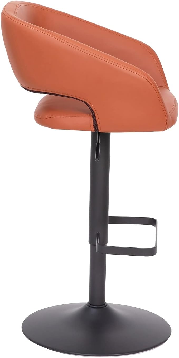 Flash Furniture Erik Comfortable & Stylish Contemporary Barstool with Rounded Mid-Back and Foot Rest, Adjustable Height - Cognac Vinyl with Black Base