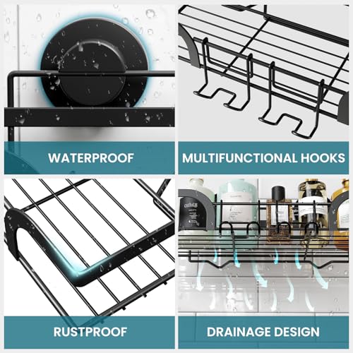 TAILI Shower Caddy Suction Cup 2 Pack, Heavy Duty Bathroom Basket, Bath Shelves for Inside, Stainless Steel Shower Holder for Bathroom Storage & Home Decor,Black - style: 2 × Black Basket
