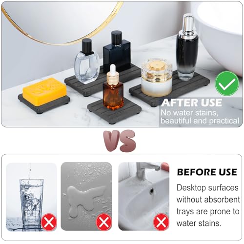 4PCS Fast Drying Diatomite Stone Soap Tray for Bathroom and Kitchen, Vanity Tray, Water Absorbing Coaster - color: Dark Gray 4stripes