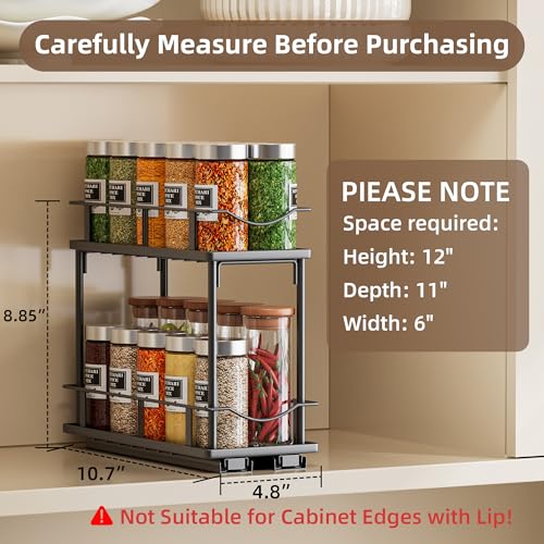 1 Packs Pull Out Spice Rack Organizer for Cabinet, 2-Tier Slide Out Seasoning Organizer, Narrow Cabinet Spice Rack, 10.7" Dx4.8 Wx8.85 H, Full Extension Ball Bearing Glides, Kitchen Pantry Organizer - size: 1 Pack