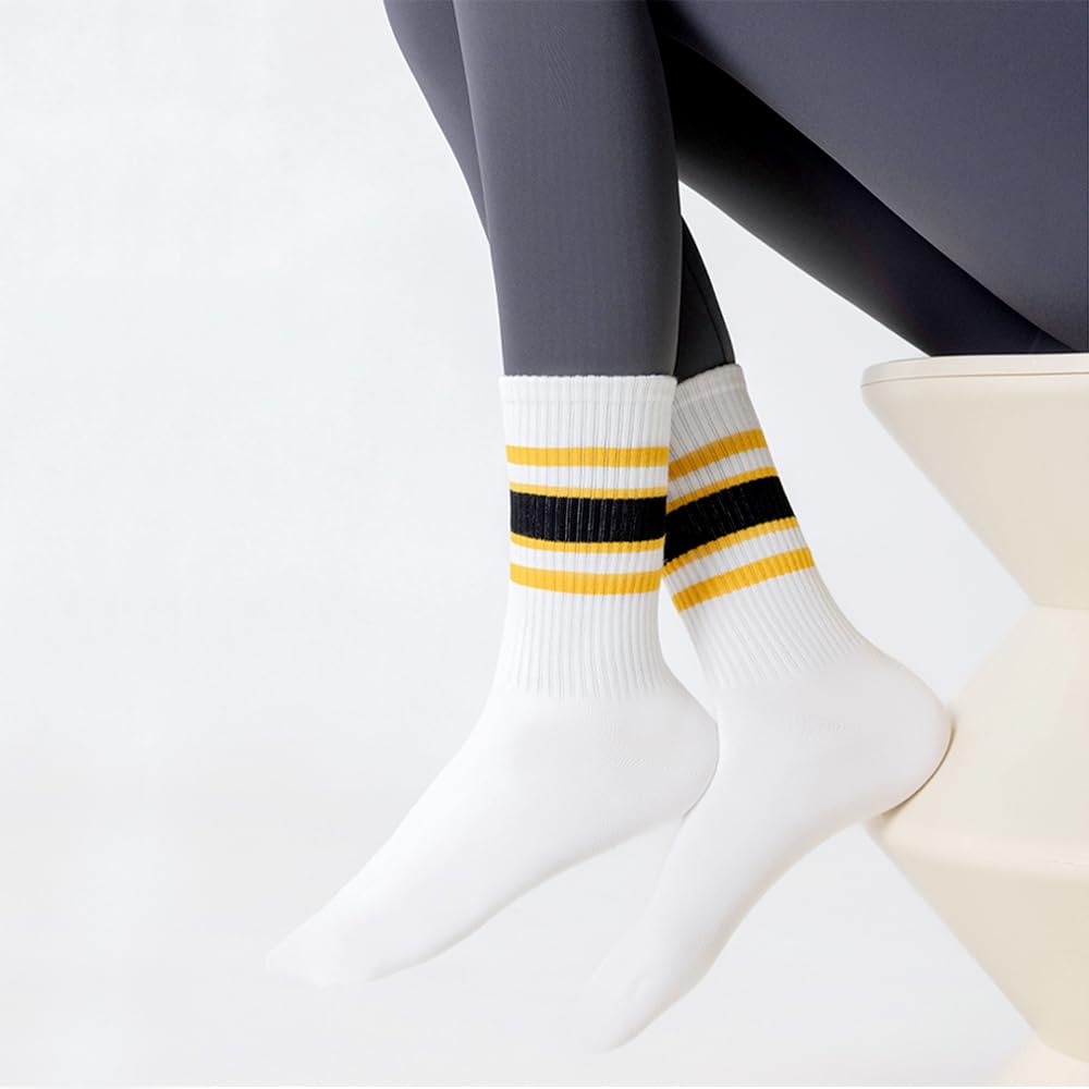 hiqqifazz women's men's selected Athletic round neck socks cotton stripe socks 5/10 pairs