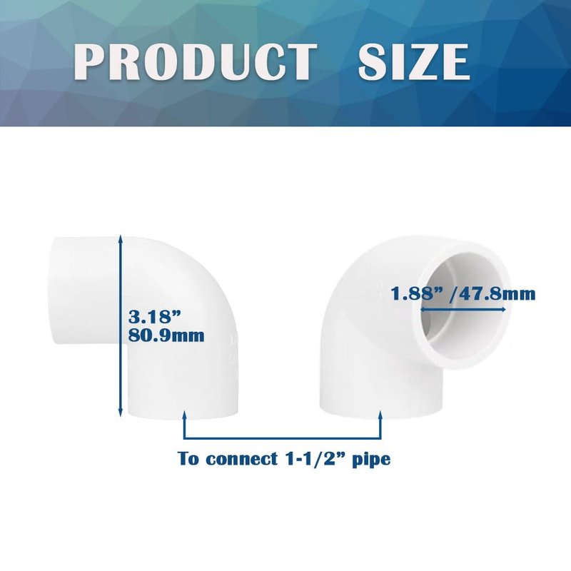 HayEastdor 2PCS 1-1/2 Inch White PVC 90 Degree Elbow Adapter Pipe Fittings 2 Way Right Angle Pipe Corner Coupling Connectors for Sprinkler, Drip Irrigation System HE051-1-1/2