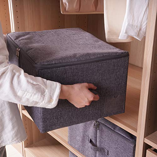 iwill CREATE PRO Pack of 2, Fabric Folding Washable Clothes Storage Boxes with Zip Lid for Wardrobe, Black Gray - color: Black Gray