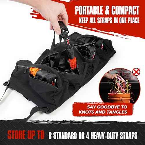TorkStrap TorkBag | Tie Down Strap Organizing Bag - Stores up to 8 Cargo Straps - No More Tangled Straps - Heavy Duty Canvas Bag for Tiedowns, Ratchet Straps and/or Bungees - Lightweight and Portable