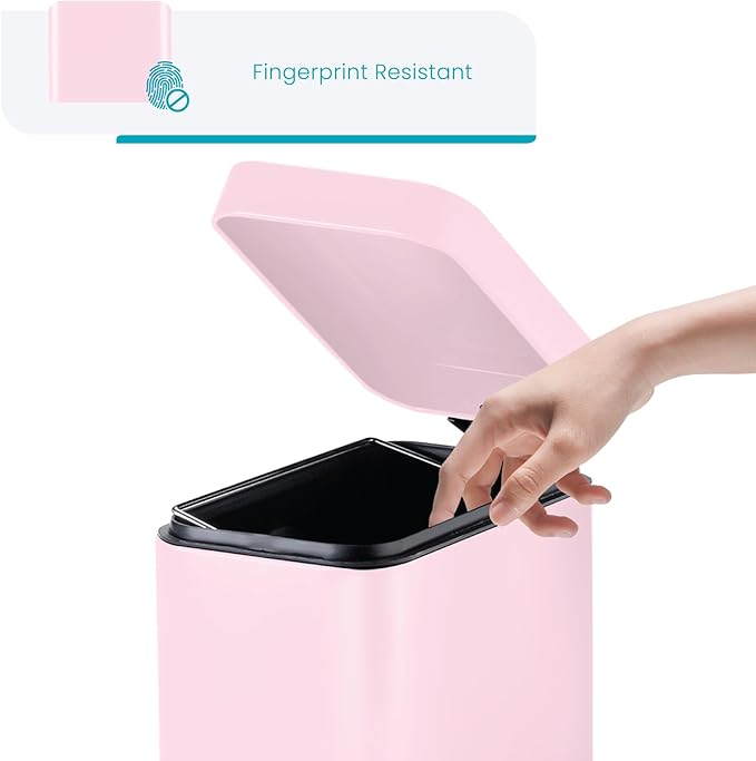 Home Zone Living 1.3 Gallon Small Bathroom Trash Can with Lid and Step Pedal, Stainless Steel Wastebasket with Slim Design for Home and Office, Matte Pink, 5 Liters