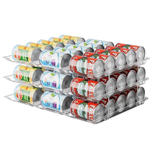 Can Storage Organizer for Pantry, Can Holders For Pantry, Canned Goods Food Dispenser, Clear Plastic Soup Can Shelf Rack, 3 Ties