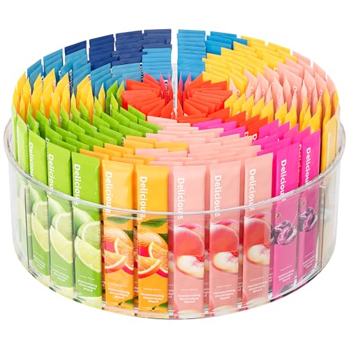 Divided Drink Packet Organizer, Largr Rotating Clear Lazy Susan Turntable for Powdered Drink Mix, Water Drink Packet Holder, Water Flavor Packet, Coffee, Tea – Space-Saving Countertop Organizer - size: 1 Pack - Large 3 Section