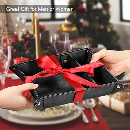 SITHON Valet Tray Desktop Storage Organizer, Removable 2 Compartments Catchall Tray Bedside Vanity Nightstand Caddy Holder Desk Storage Plate, Black - color: Black