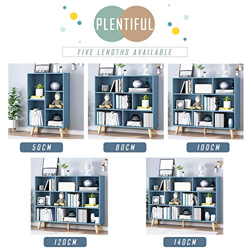 IOTXY Wooden Open Shelf Bookcase - 3-Tier Floor Standing Display Cabinet Rack with Legs, 7 Cubes Bookshelf, Bright Blue - color: Bright Blue, size: 80CM