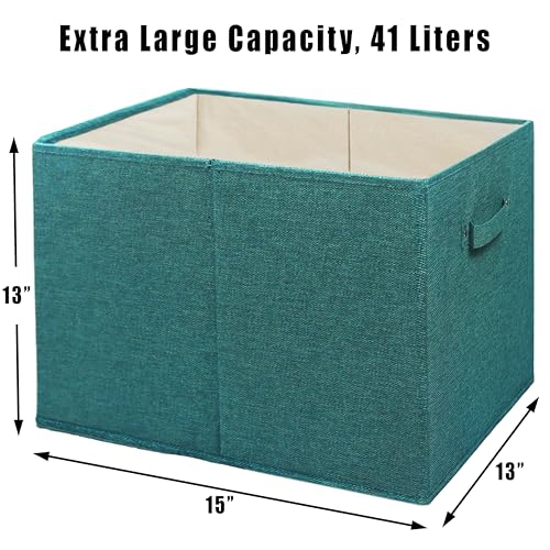 Simple Houseware 15 x 13 Inch Collapsible Fabric Storage Bin with Handles, 2 Pack, Turquoise - color: Turquoise