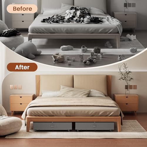 XXXL 78L Under Bed Storage with Wheels, Rolling Storage Containers with Clear Lid & Label, Heavy-Duty Metal Frame, Easy Pull-out, Underbed Storage Bins for Clothes, Shoes, Blankets, and Toys(2PACK) - size: 78L-2pack