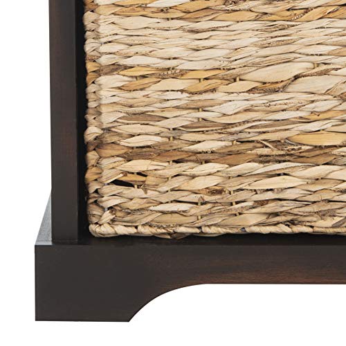SAFAVIEH Home Collection – Freddy Brown Storage Bench with Wicker Baskets & Cushion, Entryway Seating Bench, Fully Assembled (AMH5736A) - color: Brown