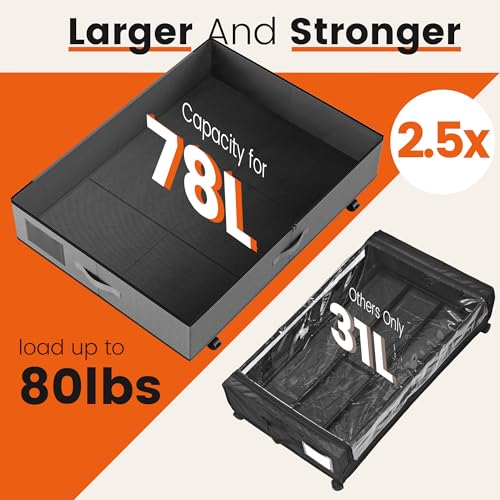 XXXL 78L Under Bed Storage with Wheels, Rolling Storage Containers with Clear Lid & Label, Heavy-Duty Metal Frame, Easy Pull-out, Underbed Storage Bins for Clothes, Shoes, Blankets, and Toys(2PACK) - size: 78L-2pack