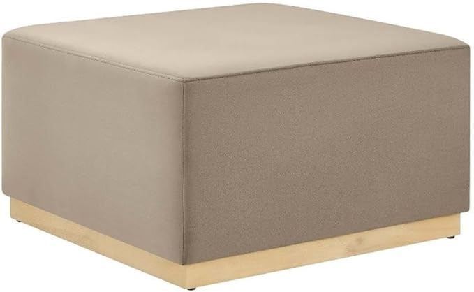 Modway Tilden 28 Inch Square Performance Velvet Upholstered Ottoman in Taupe Natural - Large Ottoman Foot Rest with Rubberwood Plinth Base, Living Room Ottoman Coffee Table - Velvet Ottoman Table