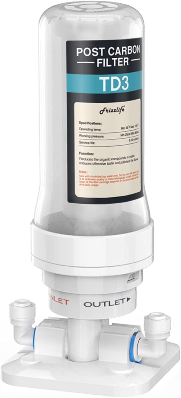 Frizzlife TD-3 Inline Water Filter, Fast Replacement Post Water Filter Removes