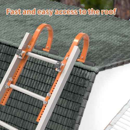 2 Ladder Roof Hook with Wheels, Heavy Duty Steel Ladder Hooks with Grip T-Bar for Damage Prevention, 550 Lb Weight Capacity, Easy Access to Steep Roofs