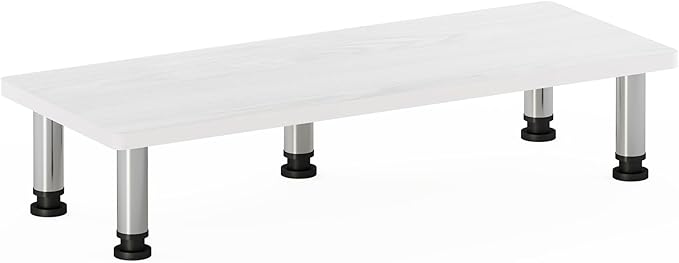 Furinno Turn-N-Tube Monitor Riser Stand, White Oak, Stainless Steel Tubes