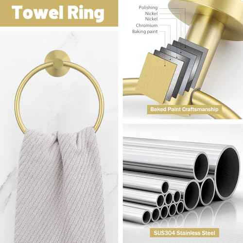 10 Pieces Brushed Gold Bathroom Hardware Towel Bar Set for Bathroom Wall, 23.6Inch Bathroom Accessories Set Upgraded Bathroom Towel Holder, Stainless Steel Towel Racks Bathroom Wall Mounted