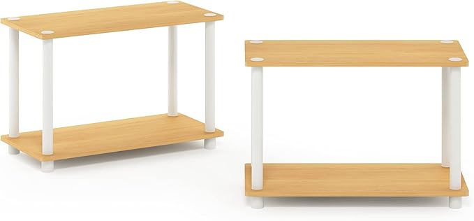 Furinno Turn-N-Tube 2-Tier Shelves/End Tables Set, 2-Pack, Beech/White