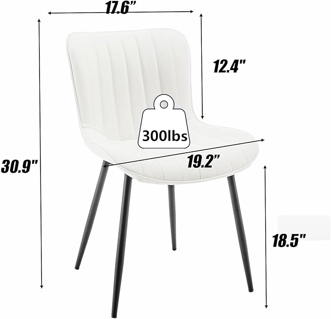 Leather Dining Chairs Set of 6, Upholstered Dining Room Chairs with Metal Legs, Modern Dining Chair for Dining Room, Kitchen (White)