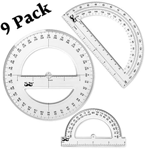 Mr. Pen- Plastic Protractor Kit, 9 Pack, 6-Inch & 4-Inch Protractors Set, Circle Protactor 360 Degree, Swing Arm Protractors, Drafting Tools, Math Geometry Set