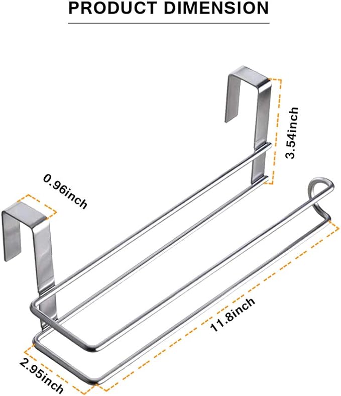 Paper Towel Hanger Holder Stainless Steel Kitchen Roll Paper Towel Holder Tissue Hanger Organizer Rack for Kitchen Under Cabinet Over Door (Paper Towel Holder)