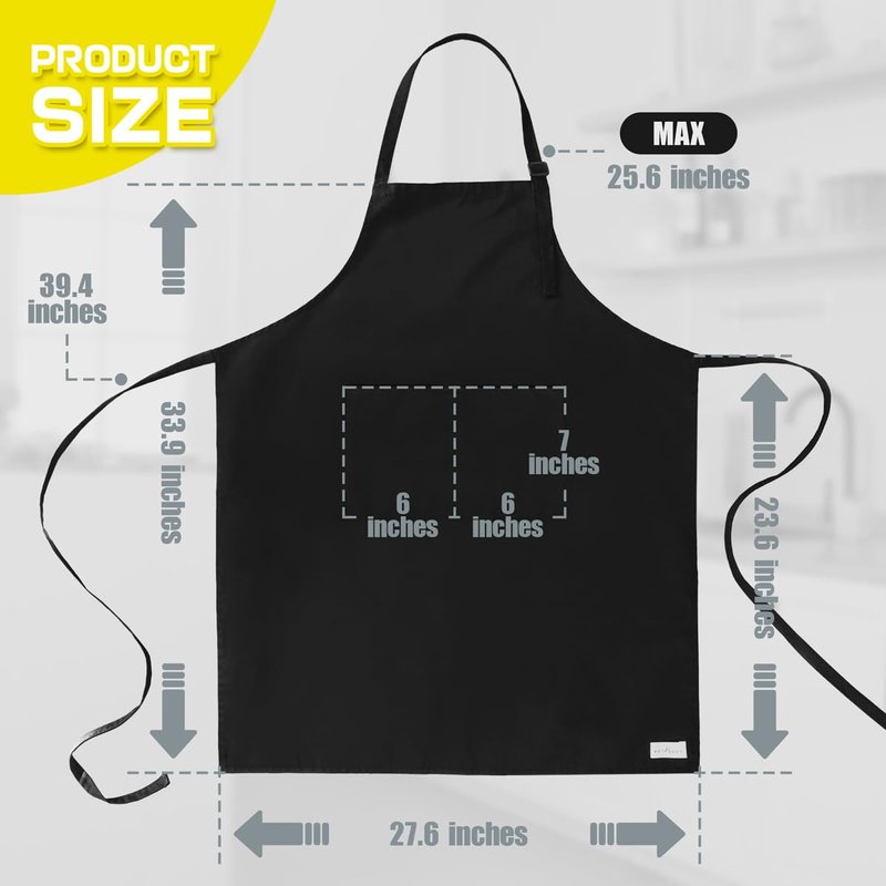 ROTANET Extra Large Apron for Men Adjustable Bib Aprons with 2 Pockets Cooking Kitchen Bbq Grilling Big for Women Chef Water & Oil Resistant Black