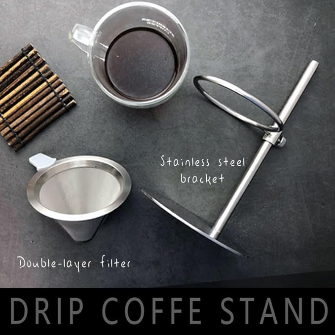 Bevansol Adjustable Stainless Steel Coffee Dripper Stand for Pour Over Brewing - Universal Height Control Holder for Cofee Maker with Double-layer Filter, easy for cleaning