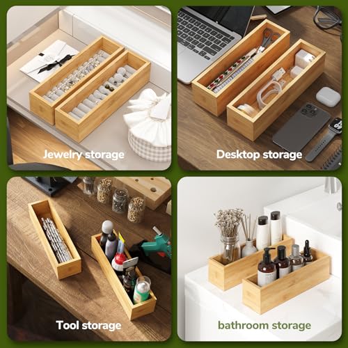 BAMEOS Kitchen Drawer Organizer,Small Silverware Drawer Organizer,Bamboo Utensil Organizer for Bathroom, Dressing Room, Office, Pantry (Natural, 11"x 3") Set of 2 - size: 2 Boxes 11x3"