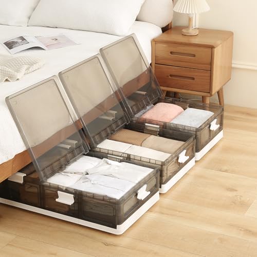 Under Bed Storage Containers with Wheels - Stackable, Foldable Plastic Storage Boxes with Lids for Clothes, Shoes, Blankets - Perfect for Bedroom Organization and Dorms (2 Pack-25.2''x16.5''x7.9'') - size: 2 Pack-25.2''x16.5''x7.9''