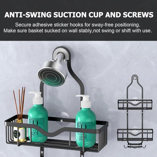 Kadolina Shower Caddy Hanging, Bathroom Organizer Rack, Shower Rack with Soap Dish, Over The Showerhead Caddy with Hooks for Razor/Sponge, Matte Black (Assembly Required) - color: Matte Black