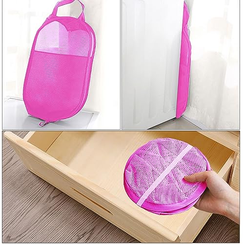 Larpur Popup Laundry Basket, Collapsible Portable Mesh Clothes Washing Laundry Hamper with Reinforced Carry Handles (Pink) - color: Pink